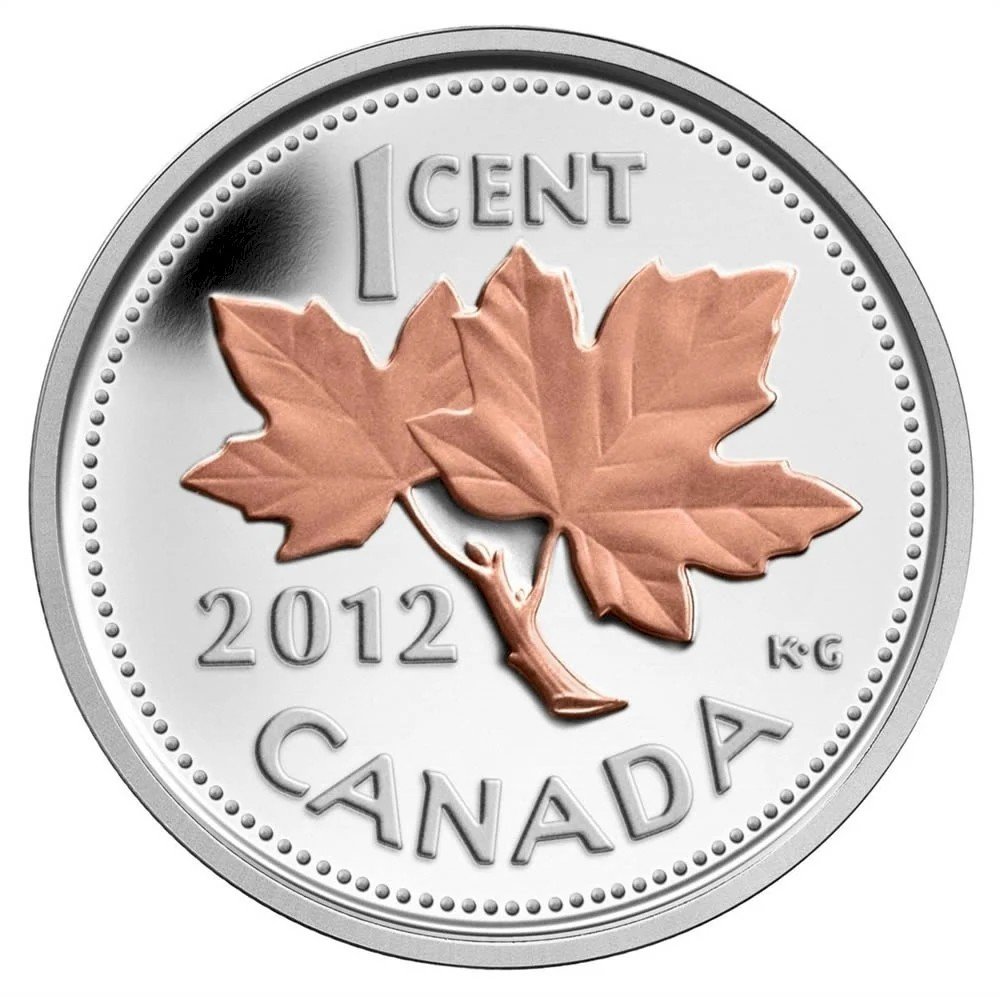 2012 Canada Farewell to the Penny fine silver 1 cent coin with rose gold plated maple leaves